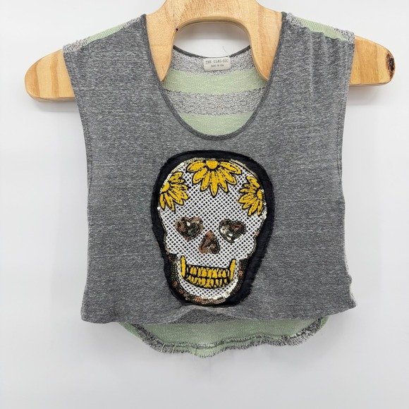 The Clas-sic Y2K Skull Sequin Sunflower Graphic Tank Top Women Made in USA Small - Picture 2 of 7